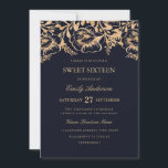 Einladung der Vintagen Goldmedaille-Marine 16 . Ge<br><div class="desc">Elegante 16 . Geburtstag Einladung mit einem goldenen Vintagen Blumendesign. Klassischer Text in weichem Gold kann vollständig personalisiert sein. Matching Wedding Collection im Little Bayleigh Store! Wir haben Kunstwerke von: www.createthecut.com</div>