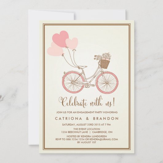 EINLADUNG DER Vintagen PINK BICYCLE ENGAGEMENT PAR (Vorderseite)
