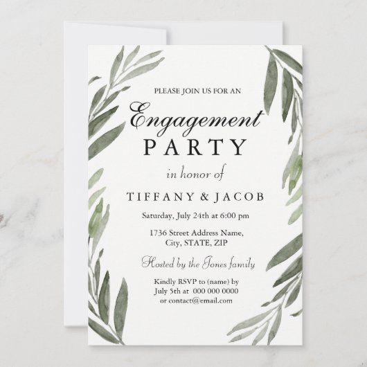 Einladung der Watercolor Green Leaf Engagement Par (Vorderseite)