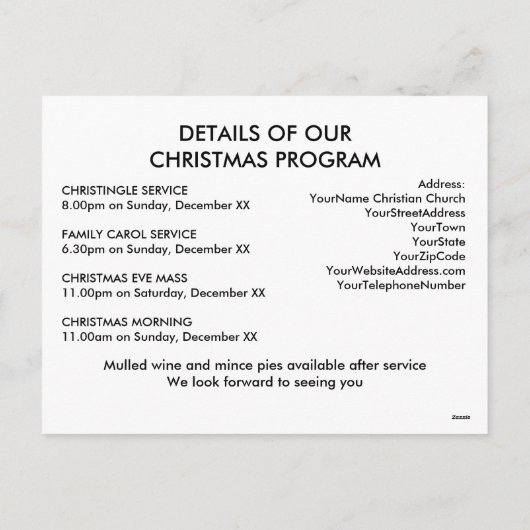 Einladung der Weihnachtskirchendienste (Rückseite)