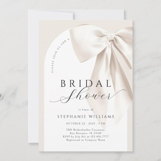 Einladung der weißen eleganten Bow Arch Bridal Dus (Vorderseite)