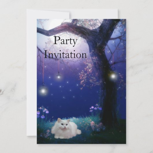 Einladung der weißen Katze im Party Tree (Vorderseite)