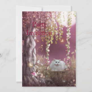 Einladung der weißen Katze zum Baumschwingen