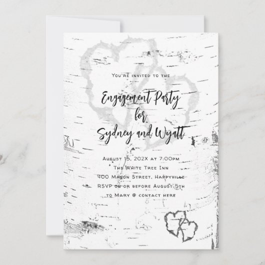 Einladung der White Birch Bark-Engagement-Partei (Vorderseite)