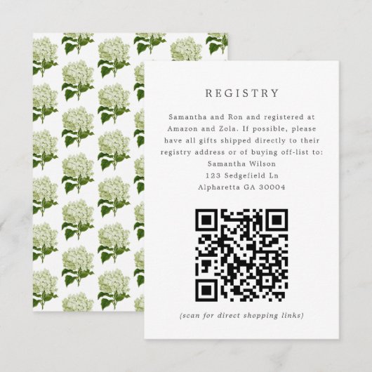 Einladung der White Hydrangea Bridal Registrierung (Vorne/Hinten)