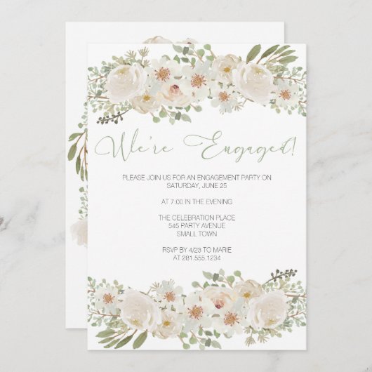 Einladung der White Wedding Floral Engagement Part (Vorne/Hinten)