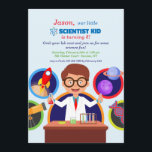 Einladung der Wissenschaftlerin Kid Birthday Party<br><div class="desc">Die perfekte Einladung für einen Jungen, der Wissenschaft und Experimente . Auf der Karte befindet sich ein Junge in einem Labrador, der ein Experiment durchführt und von Objekten umgeben ist, die mit Wissenschaft in Zusammenhang stehen. Designed by Freepik). ()Die Karte ist leicht anzupassen mit Ihrem Wortlaut, Schriftart, Schriftart Farbe und...</div>