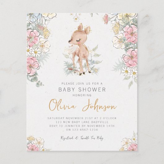 Einladung der Woodland Deer Floral Baby Dusche (Vorderseite)