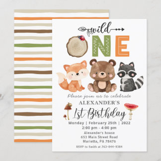 Einladung der Woodland Wild One Bären zum Geburtst