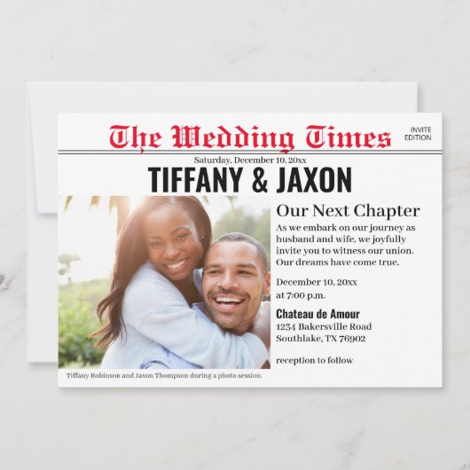 Einladung der Zeitung Horizontal Red Wedding (Vorderseite)