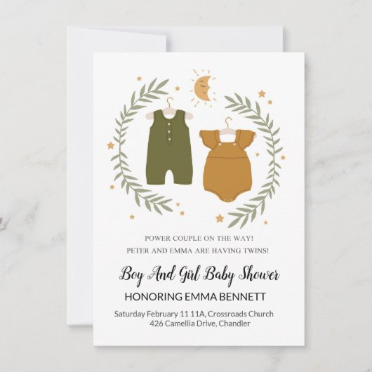 Einladung der ZwillingsBaby-Dusche (Vorderseite)