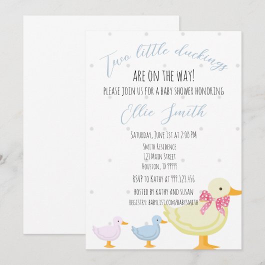 Einladung der ZwillingsBaby-Dusche, zwei Entlein (Vorne/Hinten)