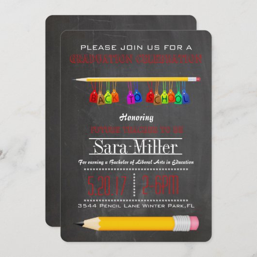 Einladung des Abschluss des Bleistift-Lehrers (Vorne/Hinten)