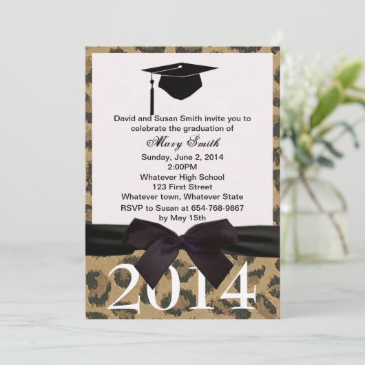 Einladung des Abschlusses "Black Ribbon and Leopar (Stehend Vorderseite)