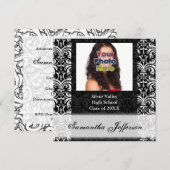 Einladung des Abschlusses "Custom Black Damask" (Vorne/Hinten)