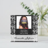 Einladung des Abschlusses "Custom Black Damask" (Stehend Vorderseite)