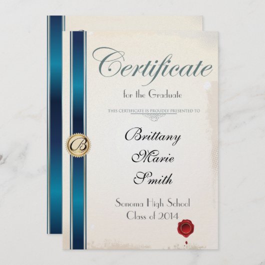 Einladung des Abschlusses der Bescheinigung (Vorne/Hinten)