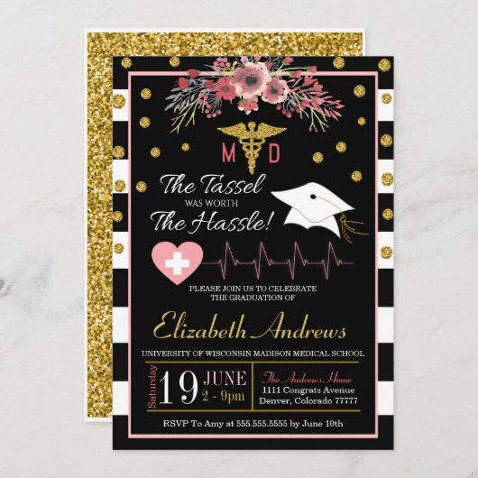 Einladung des Abschlusses der Medizinschule - Blum (Vorne/Hinten)