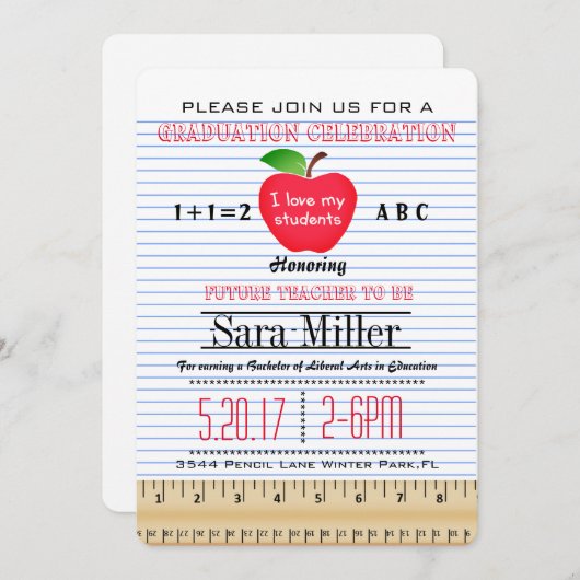 Einladung des Abschlusses für Notebook-Papierlehre (Vorne/Hinten)