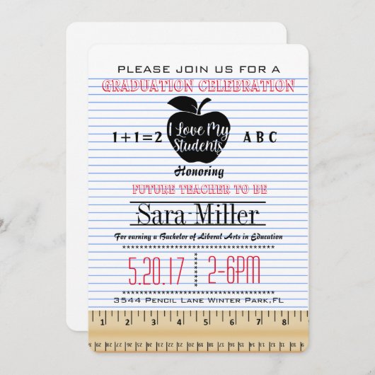 Einladung des Abschlusses für Notebook-Papierlehre (Vorne/Hinten)