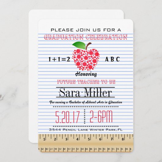 Einladung des Abschlusses für Notebook-Papierlehre (Vorne/Hinten)