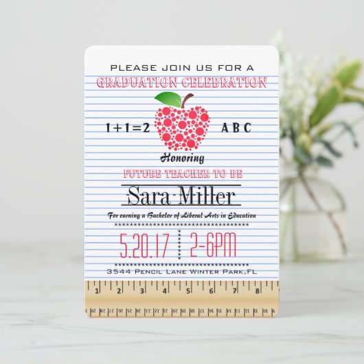 Einladung des Abschlusses für Notebook-Papierlehre (Stehend Vorderseite)