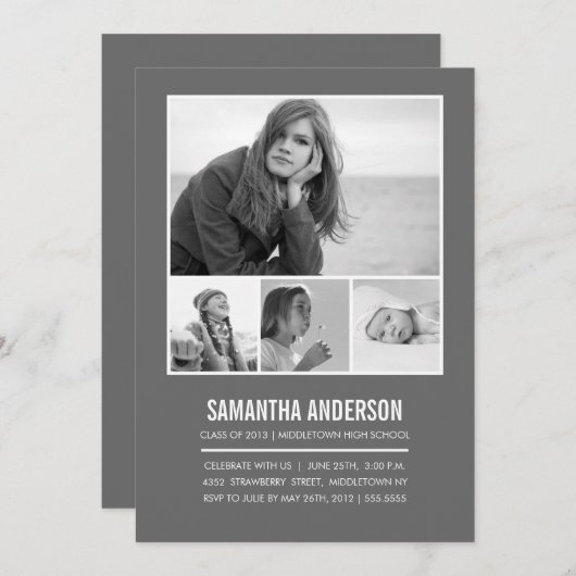 Einladung des Abschlusses - Grau (Vorne/Hinten)