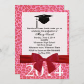Einladung des Abschlusses Roter Flachband und Rosa (Vorne/Hinten)