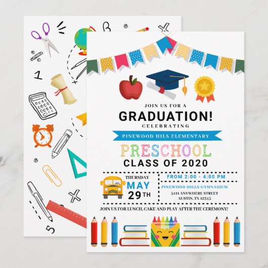 Einladung des Abschlusses vor der Schule (Vorne/Hinten)