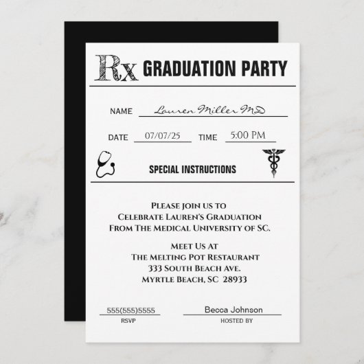 Einladung des Abschlusses zur ärztlichen Verschrei (Vorne/Hinten)