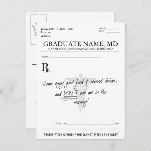Einladung des Arztlehrers Abschluss-Verschreibung (Vorne/Hinten)