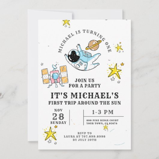 Einladung des Astronauten zum ersten Geburtstag (Vorderseite)