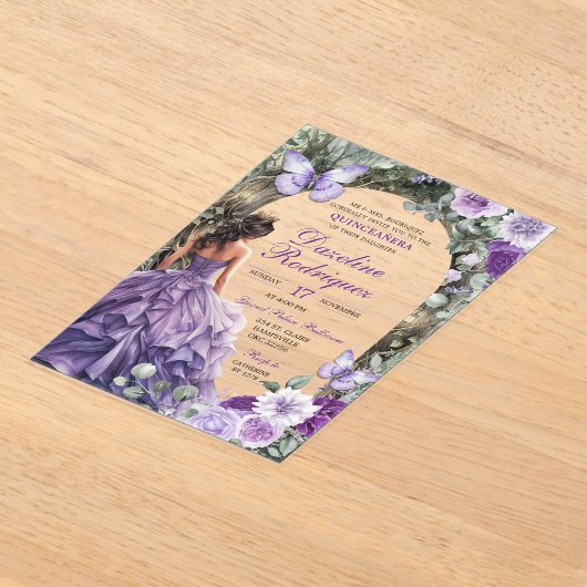 Einladung des bezauberten Waldes Lila Quinceanera (Ablage )