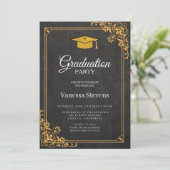 Einladung des Black and Gold Classic Foto Abschlus (Stehend Vorderseite)