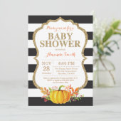 Einladung des Black and Gold Pumpkin Baby Shower (Stehend Vorderseite)