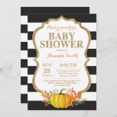Einladung des Black and Gold Pumpkin Baby Shower (Vorne/Hinten)