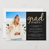 Einladung des Black & Gold Foto Abschlusses (Vorderseite)