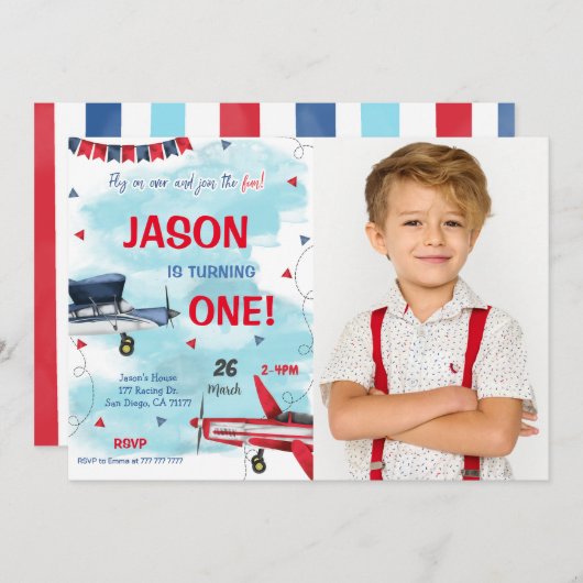 Einladung des blauen Fotos (Vorne/Hinten)