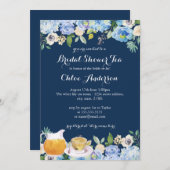 Einladung des Blue Floral Teacup Bridal Dusche (Vorne/Hinten)