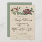 Einladung des Burgundy Blush Floral Gold Baby Dusc (Vorne/Hinten)