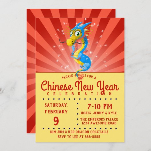 Einladung des chinesischen Neujahrsblauen Drachen (Vorne/Hinten)