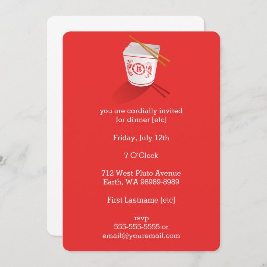 Einladung des chinesischen Restaurants (Vorne/Hinten)