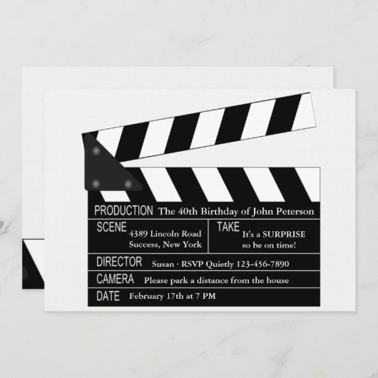 Einladung des Clappers Board (Vorne/Hinten)