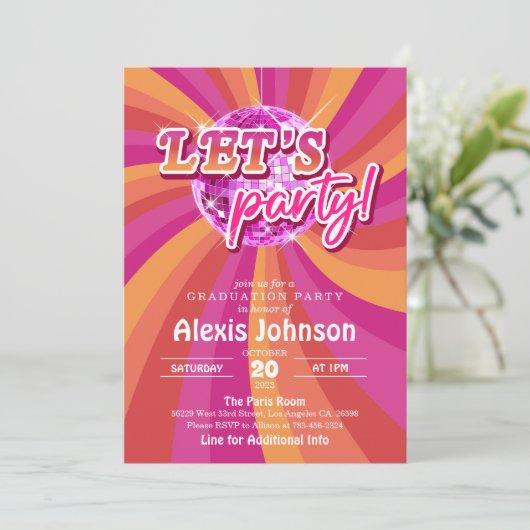 Einladung des Disco-Abschlusses (Rosa) (Stehend Vorderseite)