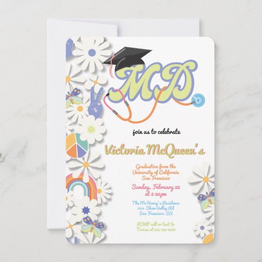 Einladung des Doktor MD-Abschlusses von Hippie 60 (Vorderseite)