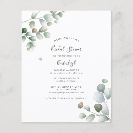 Einladung des Eukalyptus-Brautparty (Vorderseite)