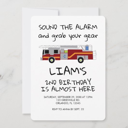 Einladung des Feuerwehrfahrzeugs "Red Stripe" (Vorderseite)