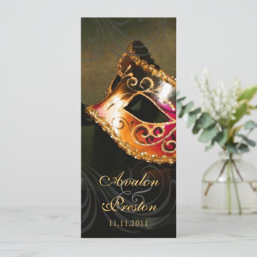 Einladung des Goldmasquerade-Hochzeitsprogramms (Stehend Vorderseite)