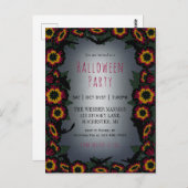 Einladung des Goth Halloween-Party mit Blume und F Postkarte (Vorne/Hinten)