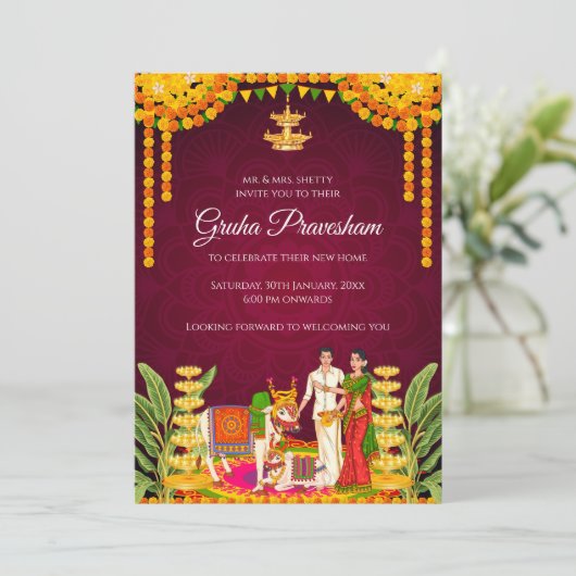 Einladung des indischen Hauses Gruhapravesham (Stehend Vorderseite)